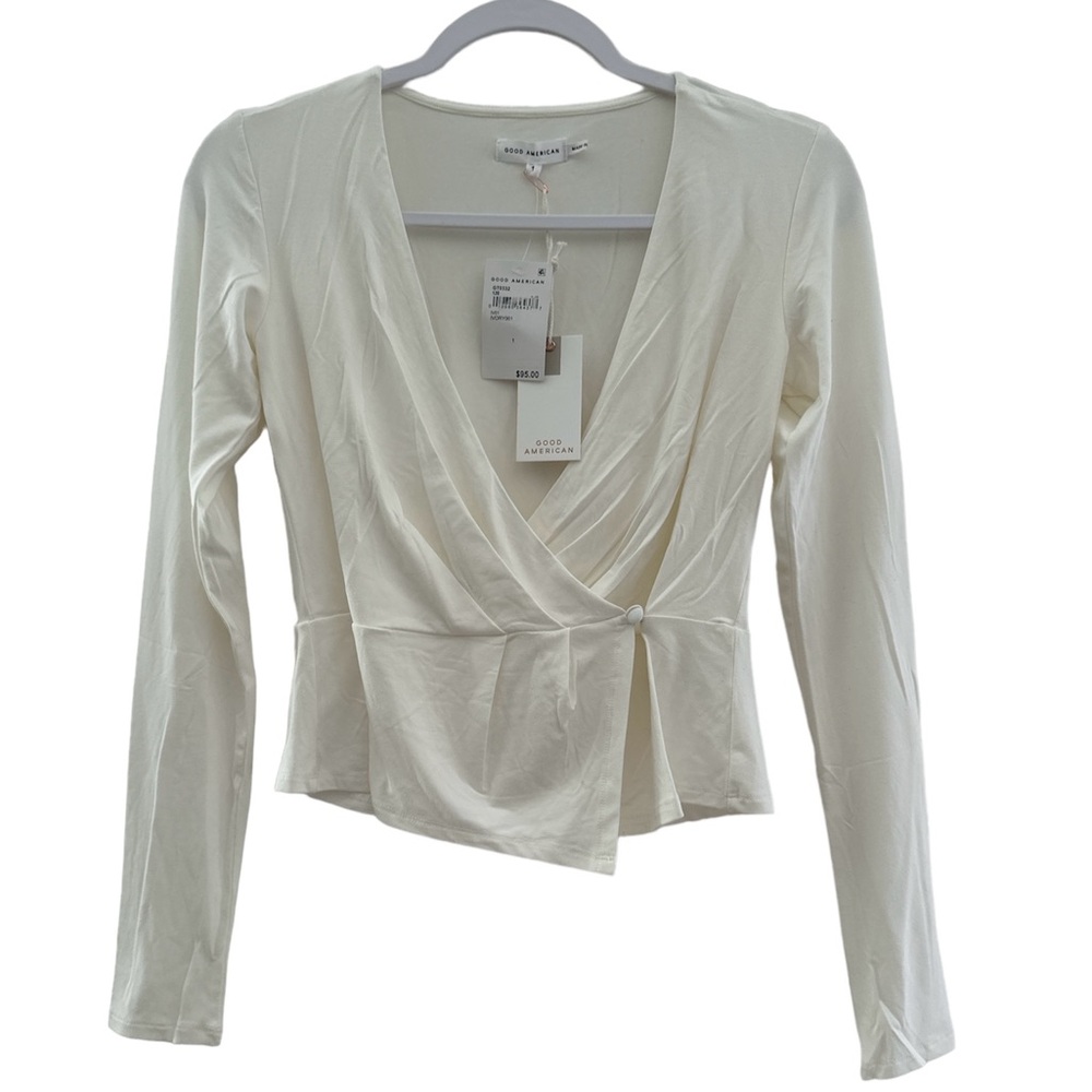 NWT Good American Long Sleeveโ Crop Top Faux Wrap Size 1